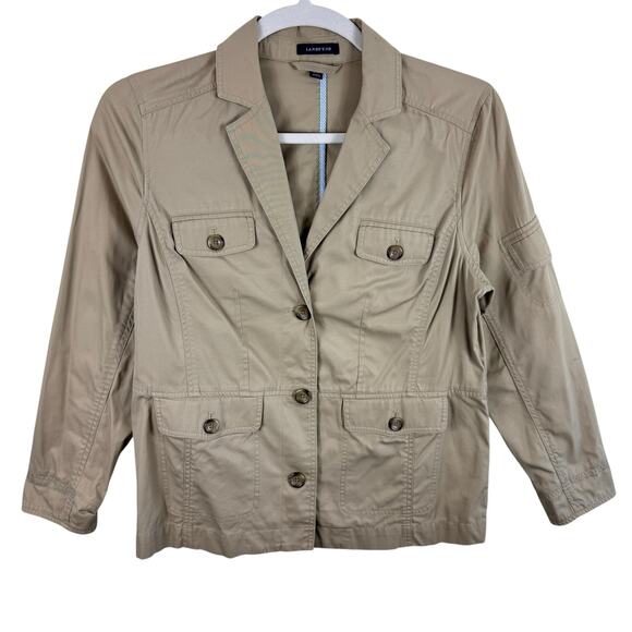 Lands' End 100% Cotton Tan Button Up Collared Lightweight Jacket Size L - Picture 1 of 8